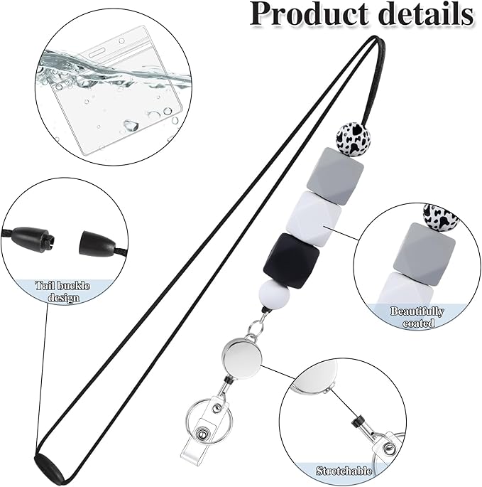 9 in 3 Set Retractable Lanyard for ID Badges with ID Holder Wooden Beaded Lanyards for Women Teacher Appreciation Gifts Office Gift for Coworkers