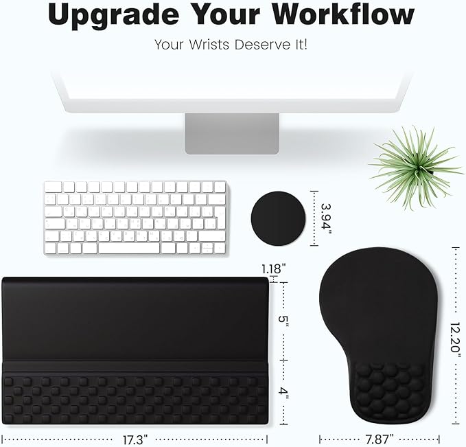 Ospelelf Ergonomic Mouse Pad and Keyboard Stand Wrist Rest Set, Memory Foam Comfort, Pain Relief for Typing, Office Desk Accessories, Black