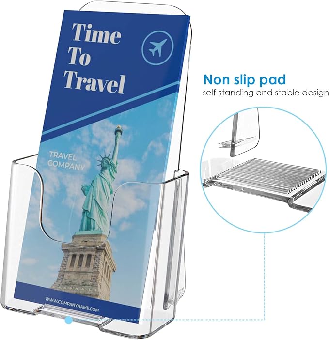 MaxGear Acrylic Brochure Holder, Premium Brochure Holder Stand 4 inches Wide Plastic Pamphlet Holder Wall Mount Clear Countertop Organizer Literature Holders Flyer Holder Plastic Display Stand(12Pack)