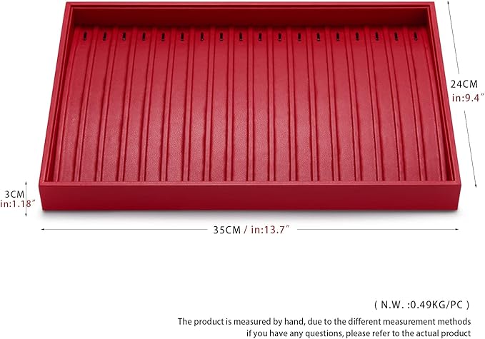 Oirlv Gorgeous Red Leather Jewelry Tray Necklace Bracelet Long Chain Storage Stackable Necklace Trays Jewelry Drawer Organizer