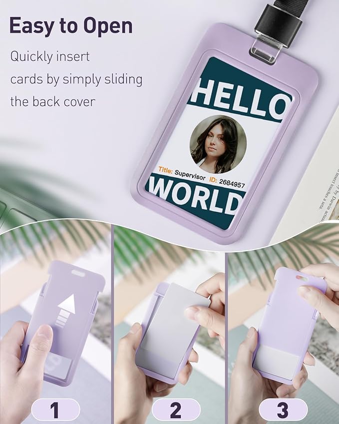 Uniclife 6 Pack Sliding ID Badge Holder Vertical Hard Plastic Case with Clear Window Light-Purple Card Protector for Office School ID Credit Cards Proximity Key Cards Driver’s Licenses and Passes