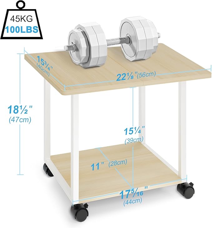 MARTY 22"x15.75" Large Under Desk Printer Stand with Storage Shelf 2-Tier Rolling Printer Cart with Wheels Printer Table for Home Office Heavy Duty Storage Rack for Scanner Fax Machine, Maple