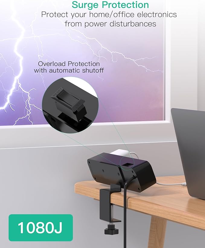 PD40W Desk Clamp Power Strip, Desktop Mount Surge Protector, Fast Charging Station, 5Ft Extension Cord Desk Mount Shelf with 4 Outlets 4 USB Ports (2 USB C), Home Office Accessories Essentials, Black