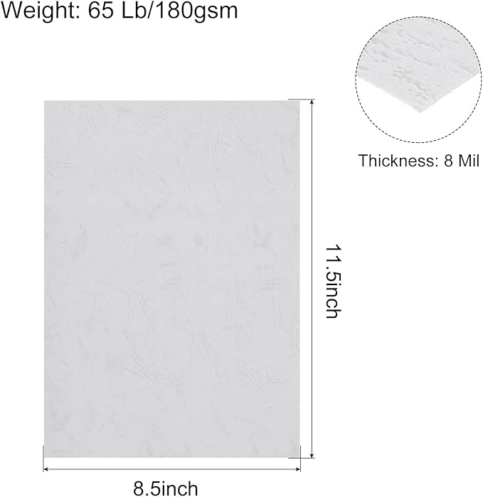 MECCANIXITY 100pcs A4 8-1/2 x 11.5 Inch Presentation Binding Covers Letter Size Leather Textured Grain Paper Un-Punched for Business Reports, Bright White