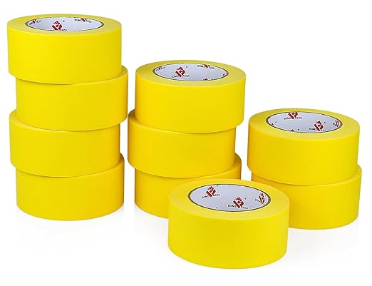 BOMEI PACK 10 Rolls Painters Tape 2 inch Wide, Painter's Tape Yellow Masking Tape 2 inch x 55 Yards for Walls Painting, Home Improvement and School Projects, Total 550 Yards