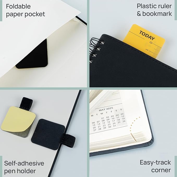 POPRUN Monthly Planner 2025-2026 Spiral Bound (6.5" x 8.5") 18 Months Calendar (Jul 2025 - Dec 2026) - 4 Pages per Month with Monthly Expense & Notes, Sunday Start, Leather Cover - Green