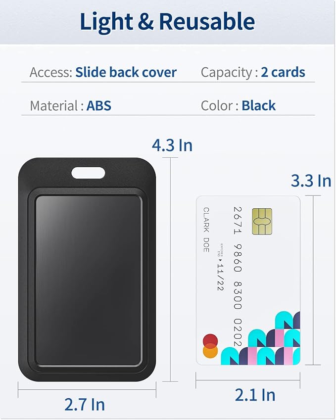 Uniclife 100 Pack Sliding ID Badge Holder Hard Black Vertical Plastic Card Case Protector Pouch with Clear Window for Office School ID Credit Cards Proximity Key Cards Driver’s Licenses and Passes