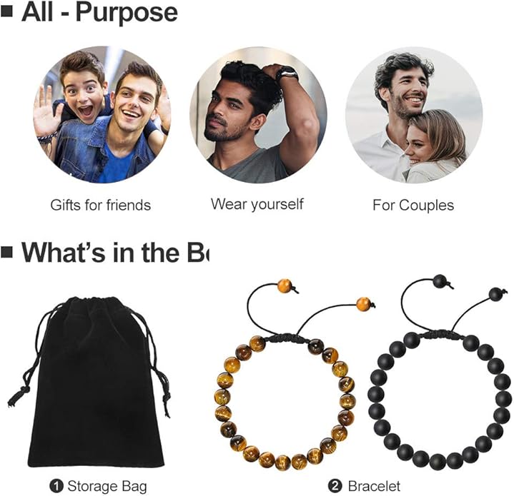 M MOOHAM Natural Stone Bracelets for Men - 8mm Tiger Eye | Matte Agate | Lava Rock Bracelets for Men Teen Boys Gifts Birthday Anniversary Christmas Gifts for Men Teens