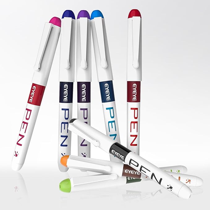 EYEYE Fountain Pens for Writing, 8 Pack Assorted Colors Fine Point Disposable Fountain Pens Stainless Steel Nib, Smooth Writing for Journaling, Drafting, Sketching, Doodling & Gifts