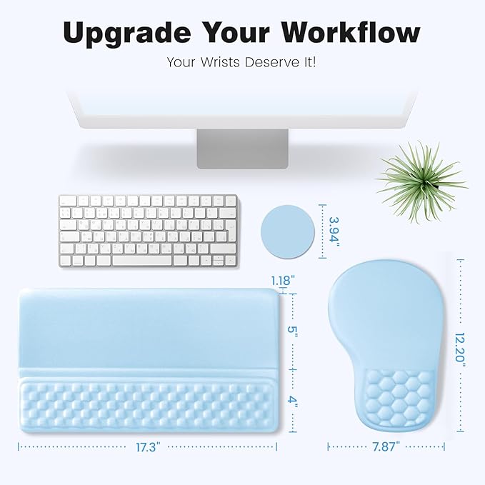 Ospelelf Ergonomic Mouse Pad and Keyboard Stand Wrist Rest Set, Memory Foam Comfort, Pain Relief for Typing, Office Desk Accessories,Blue