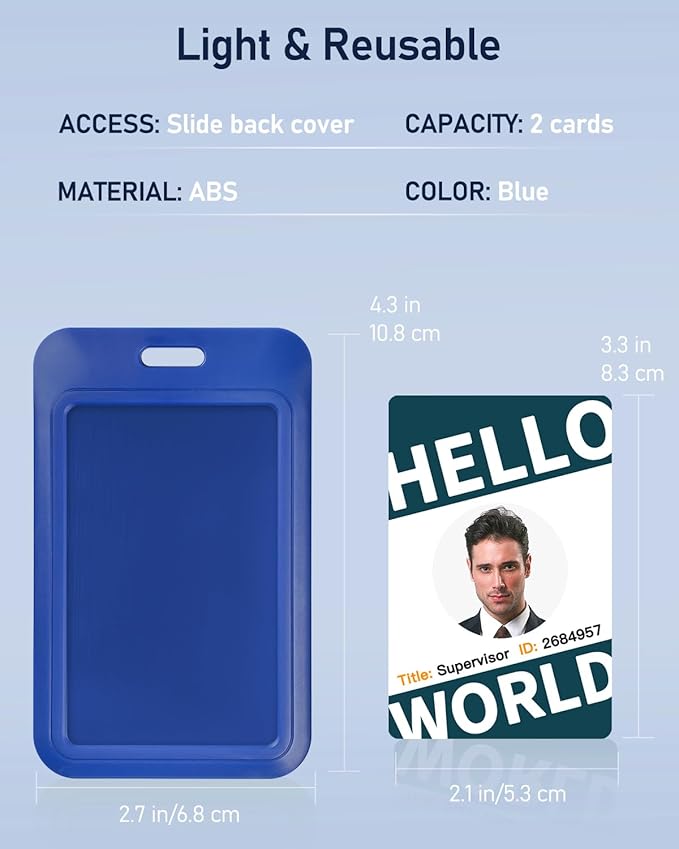 Uniclife 1 Pack Sliding ID Badge Holder Vertical Hard Plastic Case with Clear Window Blue Card Protector Pouch for Office School ID Credit Cards Proximity Key Cards Driver’s Licenses and Passes