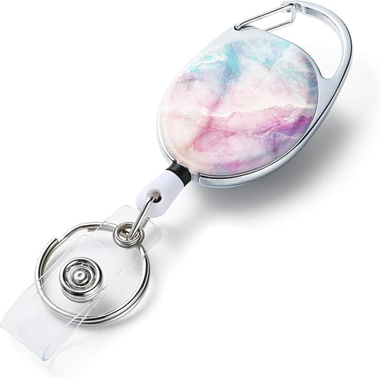 Badge Reels - Retractable Badge Holders, Double Sided Color Print Pattern, With Retractable Keychain, Badge Clip and Key Ring, Durable Nylon Rope, Color Ripple