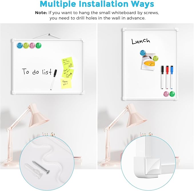 MaxGear Double-Sided Dry Erase Board for Wall, 16"x12" Hanging Whiteboard, Small Dry Erase White Board with 3 Markers&4 Magnets, Portable Whiteboard for Students - Planning, Drawing, Memo, to Do List