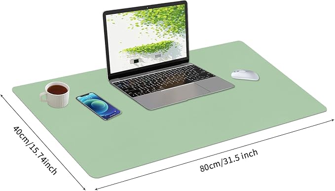 Leather Desk Mat, 31.5"×15.7" Desk Matt for Desktop, Waterproof Keyboard Pad, Computer Mats for Desktop, Large Mouse Pad, Non-Slip Computer Mat for Office Home - Lake Green