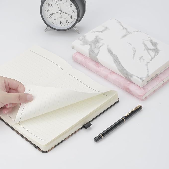 Lined Notebook Journal for Women Men 200 Pages A5 Hardcover Leather with Pen Holder College Ruled Journals for Work Note Taking Travel School (Lined, Gray-B)