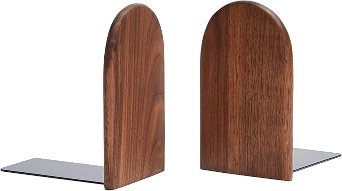 Pandapark Wood Bookends,Non-Skid Bookend for Shelves,Heavy Duty Bookends,Book Stand for Books/CDs,1 Pair