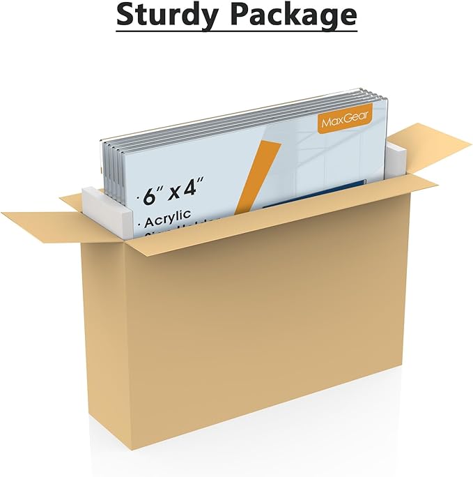 MaxGear Acrylic Sign Holder 4x6, Clear Plastic Wall Mount Sign Holder with Double-Sided Tape, Acrylic Picture Frame Flyer Paper Document Holder Acrylic Wall Frame for Home, Office, Restaurant, 6 Pack