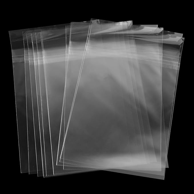 AUEAR, 200 Pack (12"x15") Crystal Clear Resealable Sleeves Storage Bags - Self Sealing Plastic Bags for Packaging, Clothing & T Shirts
