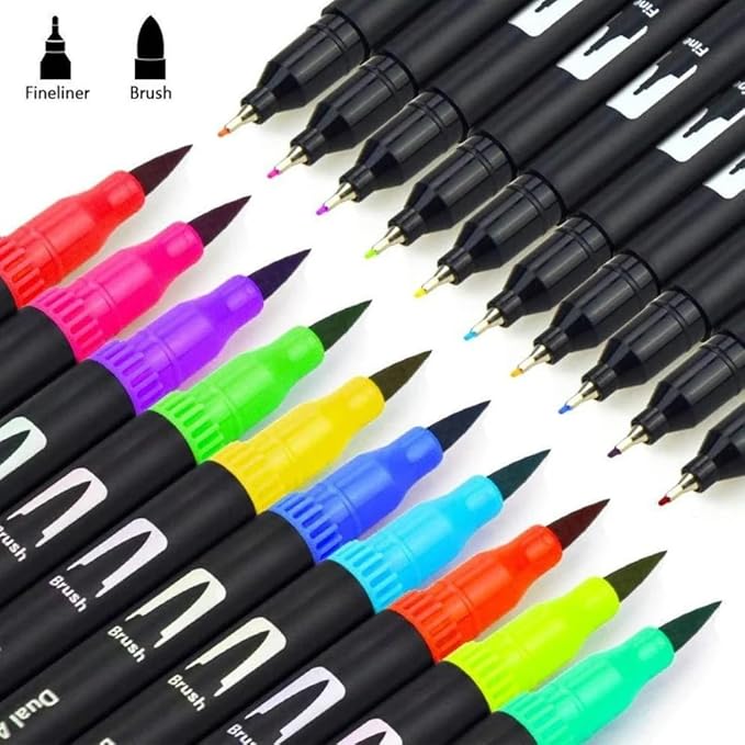 NextG Artz Dual Tip Brush Pens Art Markers, 120 Unique Bright Color, Fineliner & Brush Tip Art Pens for Art Lovers Coloring Drawing Book, Calligraphy Writing, Sketching and Doodling