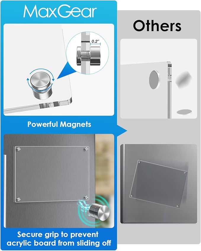 MaxGear 16"x12" Acrylic Dry Erase Board, Clear Magnetic Fridge WhiteBoard Mini Acrylic Memo Notepad for Refridgerator, Kitchen Menu Board Meal Planner Schedule Board, Include 4 Markers, 1 Cloth