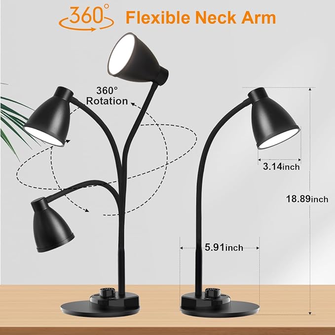 BOHON LED Desk Lamp with USB Charging Port 3 Color Modes Dimmable Reading Light Intelligent Induction Auto Dimming Task Lamp Flexible Gooseneck Table Lamp for Bedside Office, AC Adapter Include