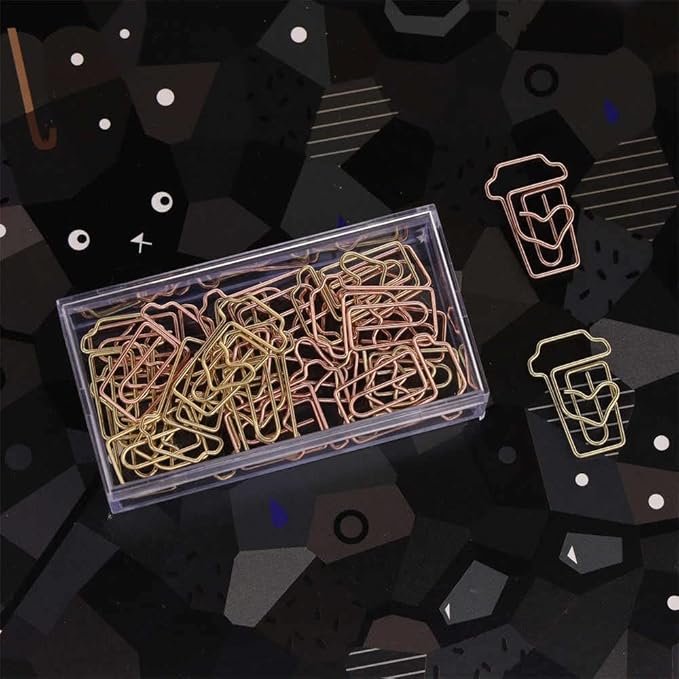 OWLFAVO 40pcs Coffee Cup Shape Paper Clips with Clear Box, Rose Gold and Yellow Gold, Funny Cute Paperclips Bookmarks Planner Clips for Fun Office Supplies School Gifts Wedding Decoration