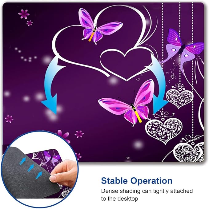 Mouse Pad, Premium-Textured Mouse Mat, Non-Slip Rubber Base Mousepad for Laptop, Computer & PC,9.5×7.9 in, Purple Heart Butterfly