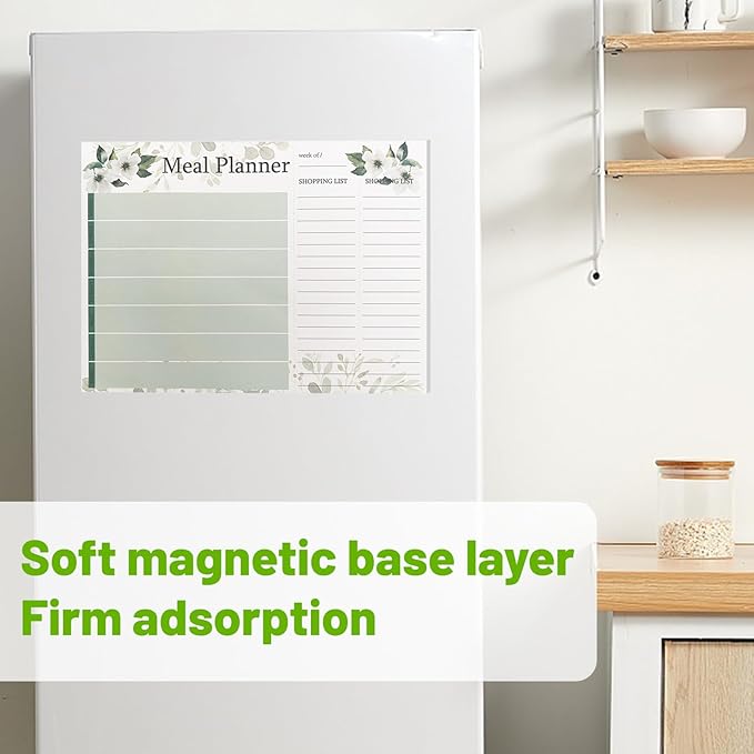 Meal Planner and Grocery List, For Weekly Meal Planner Grocery List, Magnet Pad for Fridge To Do List Notepad, 52 Undated Sheets Meal Planning Pad with 104 Tear Off Shopping List (flowers)