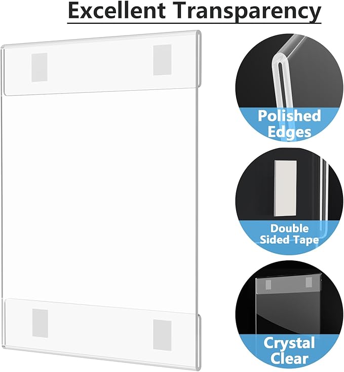 MaxGear Acrylic Sign Holder 11 x 17 Sign Holders Plastic Frames Clear Frame 11x17 Wall Mount Sign Holder Wall Sign Holder with Double-Sided Tape, for Plexiglass, Flyer, Poster, Door, Document, 6 Pack
