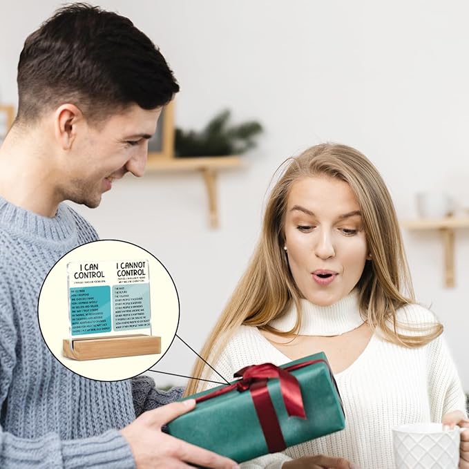 Mental Health Things I Can Control Decor Sign, Motivational Office Acrylic Sign With Wooden Stand, Thank You Gifts for Woman Coworker Nurse Friends Decorative Desk Accessories Table Shelf Decor-2