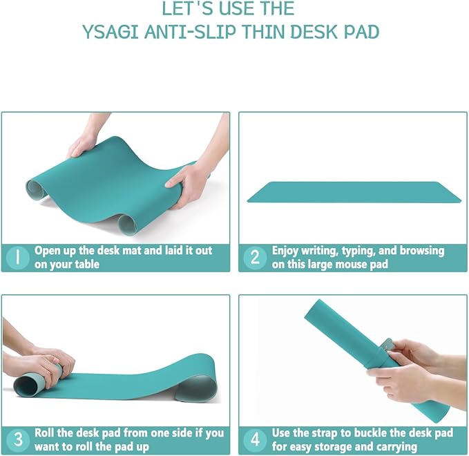 YSAGi Non-Slip Leather Desk Pad, Waterproof Laptop Computer Desk Keyboard Mat, Table Protector Blotter Mat, Large Mouse Pad for Office/Work/Home/Decor(Green Blue, 23.6" x 13.7")
