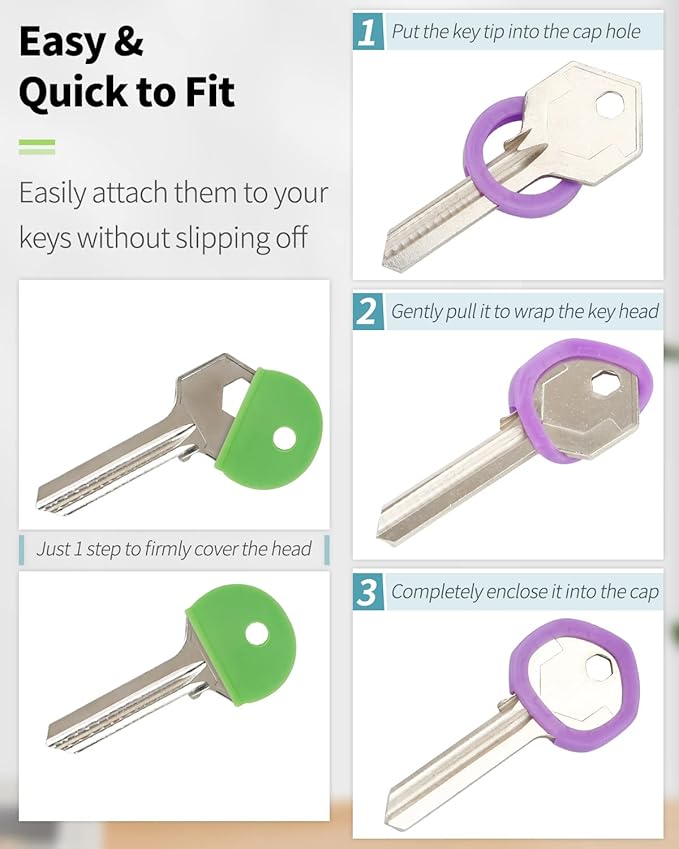 Vibit 16 Pack Colorful Plastic Key Cap Tags and Identifier Covers for Standard Flat House Keys, 2 Styles