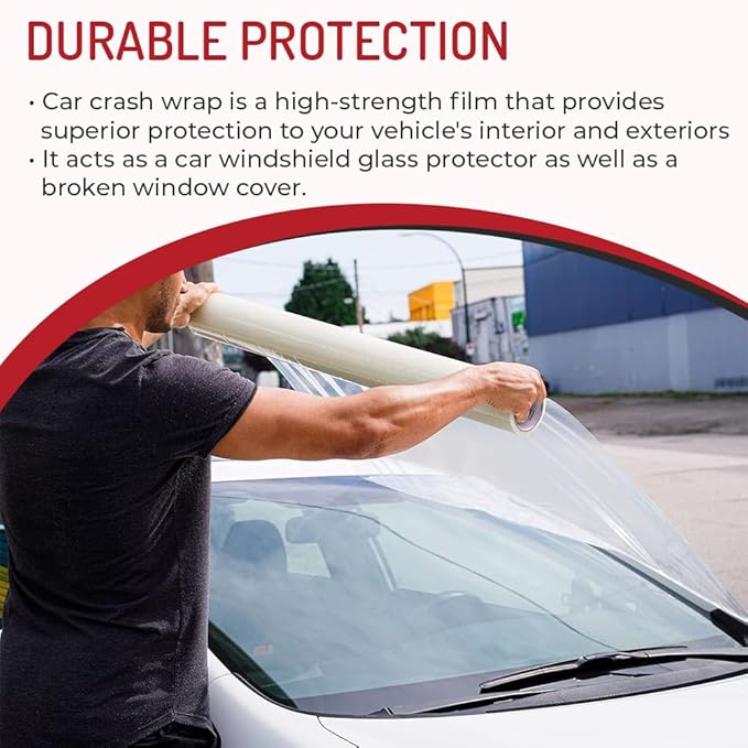 Hi-Tech Collision Crash Wrap, 36" X 100' X 3 MIL, Wreck Wrap for Damaged Vehicles, Super Sticky Adhesive, Automotive Crash Protection Film, Clean Removal (1 Pack)