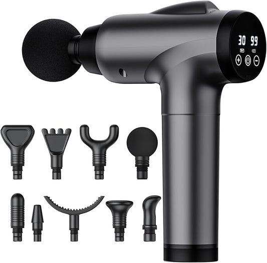 Massage Gun Deep Tissue, Handheld Electric Muscle Massager, High Intensity Percussion Massage Device for Pain Relief with 9 Attachments & 30 Speed(Grey)