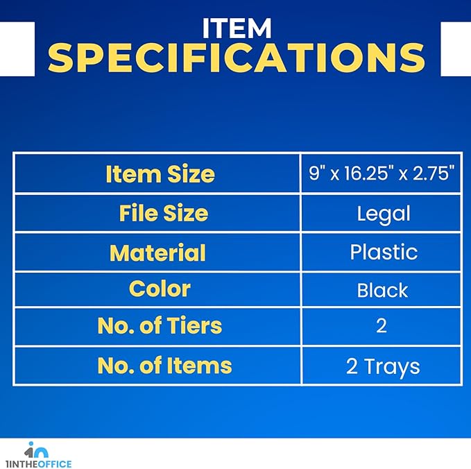 1InTheOffice Desk Organizer Tray, Stackable Paper Tray, Letter Tray Desk Organizer, 2-Tier, Letter Size, Side Load, Black