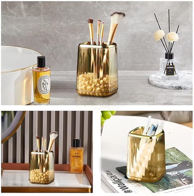 Pen Holder for Desk, Makeup Brushes Cup, Pencil Organizer, Pen Cup Pencil Caddy for Office Home Art Supply (Amber Color)