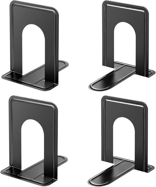 MaxGear Premium Matte Painted Book Ends, Heavy Duty & Sturdy Bookends for Shelves, Office Non-Skid Metal Book End, Book Stopper for Books/CDs/DVDs, 6 x 4.6 x 6 in, Black (2 Pairs/4 Pieces, Large)