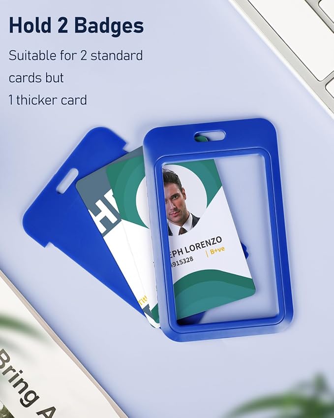 Uniclife 10 Pack Sliding ID Badge Holder Vertical Hard Plastic Case with Clear Window Blue Card Protector Pouch for Office School ID Credit Cards Proximity Key Cards Driver’s Licenses and Passes