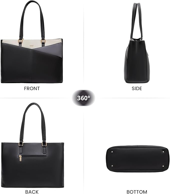 LOVEVOOK Laptop Bag for Women, 15.6 inch Laptop Tote Work Teacher Bags Cancas Computer Shoulder Bag,Black/Gray/White