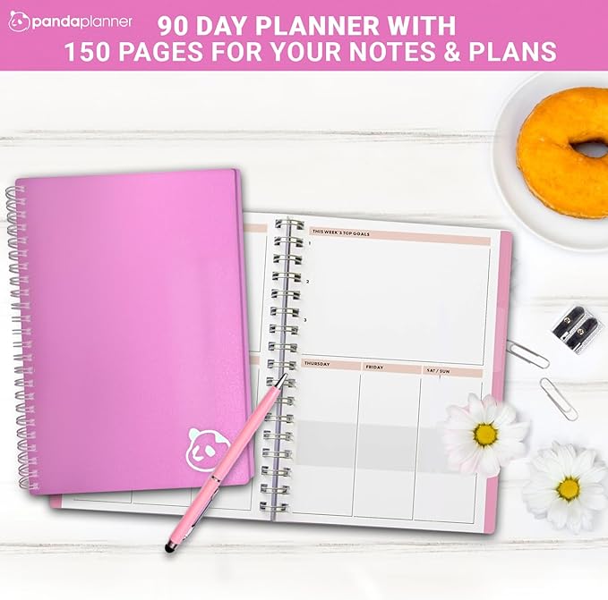 Panda Planner 2025-2026 Undated Daily Planner with Hourly Schedule 5.75" x 8.25" โ 90 Days Daily Journal with Spiral Binding โ To Do List Notebook with Habit Tracker for Home/Office Supplies โ Pink