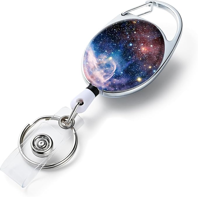Badge Reels Retractable,Double Sided Color Print Pattern Retractable Badge Holders,with Retractable Keychain, Badge Clip and Key Ring,Durable Nylon Retractable Rope,Starry Sky