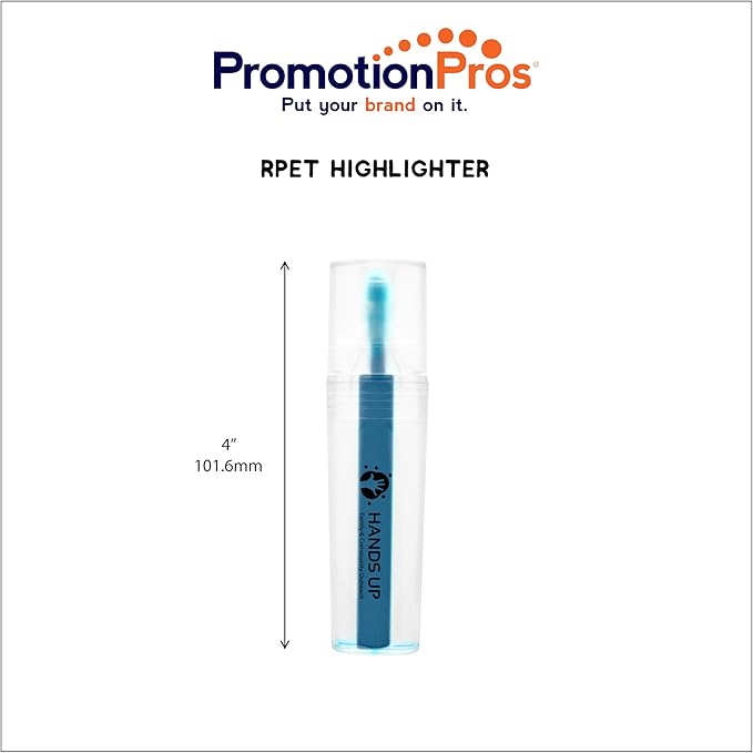 RPET Highlighter Customize Text Name or Personalized Image 0.95 Each - Sold in Pack of 250 - Clear with Blue