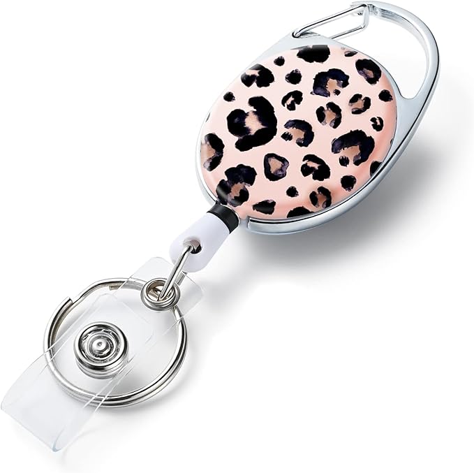 Badge Reels Retractable,Double Sided Color Print Pattern Retractable Badge Holders,with Retractable Keychain, Badge Clip and Key Ring,Durable Nylon Retractable Rope,Leopard Print