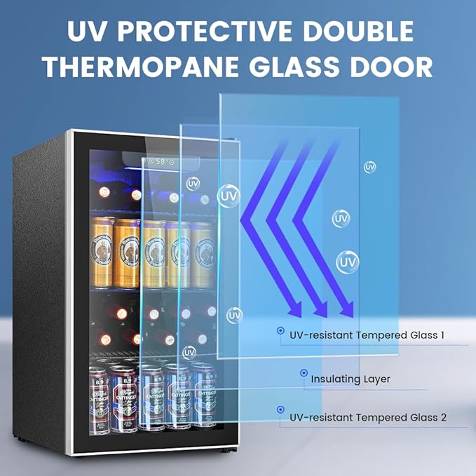 Mini Fridge 130 Can Beverage Refrigerator Cooler, 3.2 Cu.Ft Drink Fridge for Soda Wine Beer, Adjustable Temperature Control for Home Office, Black