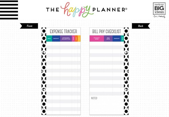 me & my BIG ideas Expense Tracker Sheets - The Happy Planner Scrapbooking Supplies - 60 Pre-Punched Double-Sided Sheets For Your Planner - Budget, List Your Bills & Purchases - Classic Size