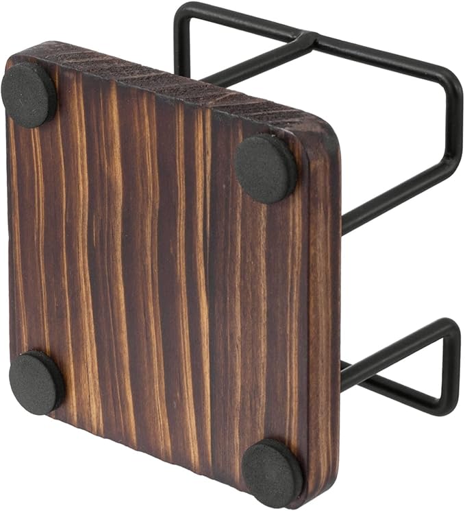 MyGift Modern Rustic Burnt Solid Wood and Industrial Matte Black Metal Wire Sticky Note Cube Holder, Office Desktop Self Adhesive Memo Pad Storage Dispenser