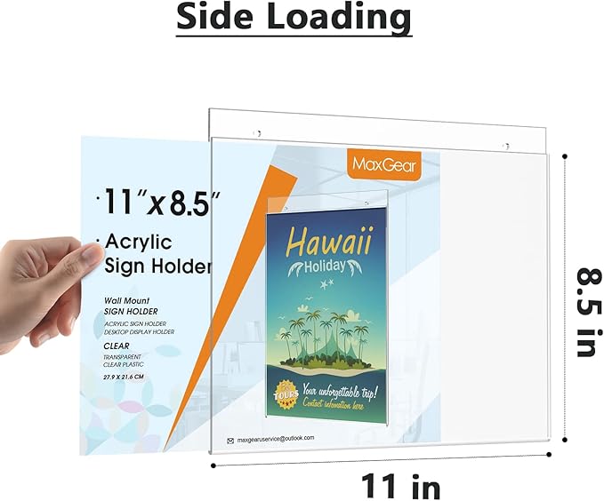 MaxGear Wall Mount Sign Holder, 8.5x11 inches Acrylic Sign Holder with Mounting Screws, Plastic Sign Holder Clear Acrylic Picture Frame for Home, Office, Store, Restaurant, Landscape 6 Pack