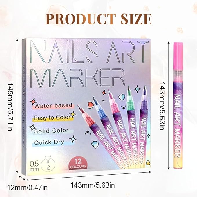 12 Colors Nail Art Pens Set, Nail Art Markers Polish Pen for 3D Nail Art, Drawing Painting Liner Brush for DIY Nail Art Beauty Adorn Manicure Tools (1 Set)