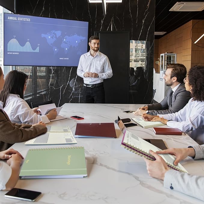 Meeting Notebook for Work Organization - Work Planner Notebook with Action Items, Agenda Planner for Note Taking, 160 Pages (6.9" X 9.9") Project Organizer for Men & Women - Green