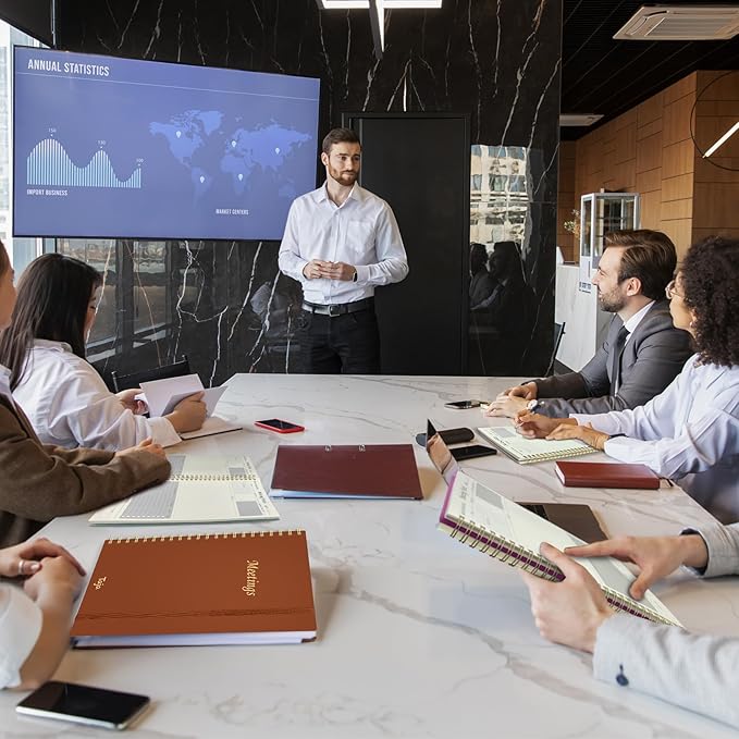 Meeting Notebook for Work Organization - Work Planner Notebook with Action Items, Agenda Planner for Note Taking, 160 Pages (6.9" X 9.9") Project Organizer for Men & Women - Rust Brown